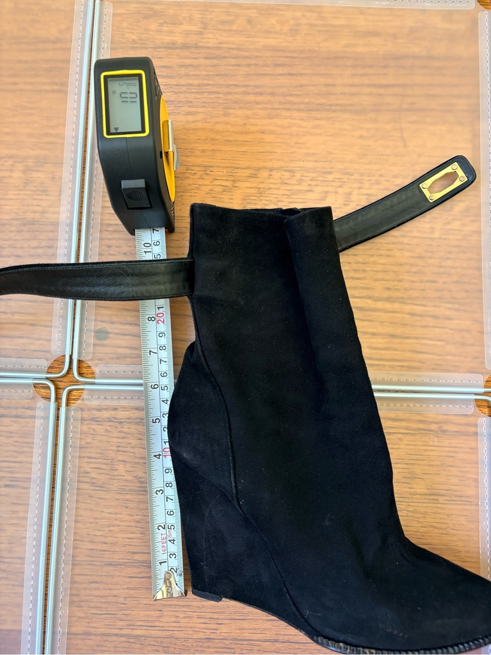 Givenchy Black Suede Wedge Ankle Boots Gold-Tone Shark Tooth Clasp • Size 40.5 - Picture 15 of 15